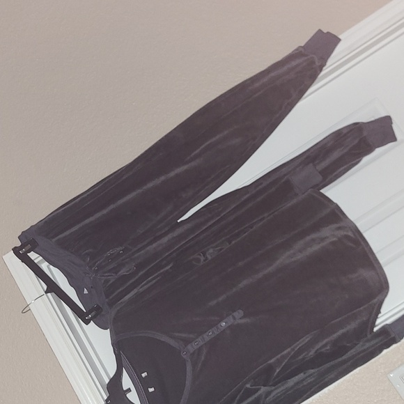 JOGGER SWEATS OUTFIT LUXURIOUS gray velour soft L drawstring comfy warm - Picture 2 of 2